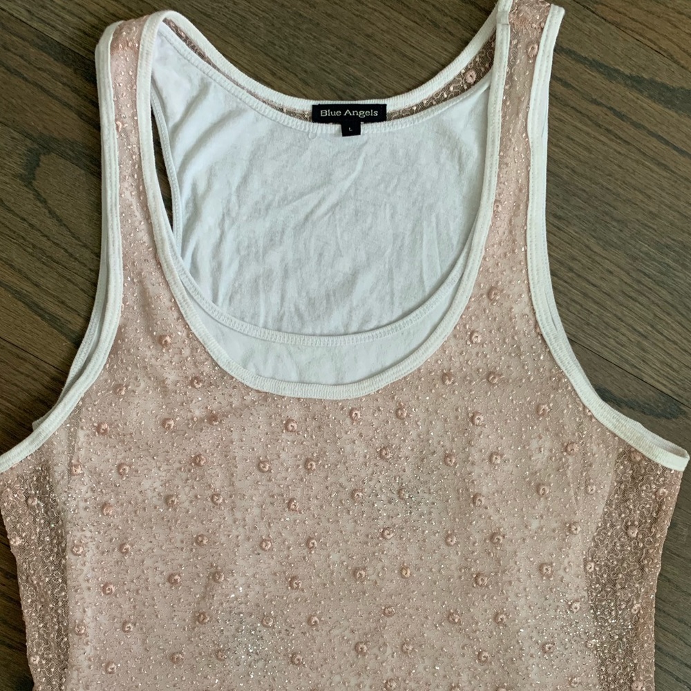 Rose sparkle mesh top